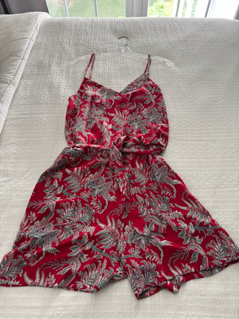 LOFT Red Floral-Print Sleeveless Romper